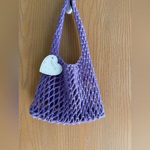 NWT RUBY & RY Crochet Macrame Netted Rope Purple Small Market Tote Handbag Purse